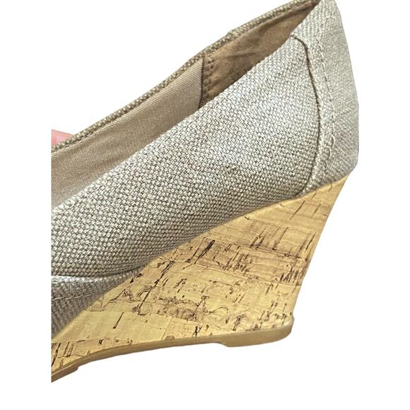 Life Stride Women's Taupe Canvas Cork Wedge Memory Foam Open Toe Heels Size 10M - Picture 6 of 10